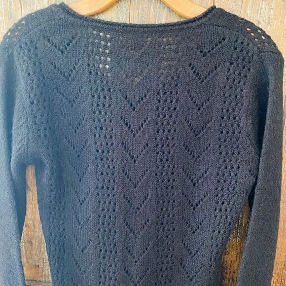 Mey NWT Italian Mohair Maglia Black Flared Long Sleeve Crochet Sweater - Picture 7 of 9